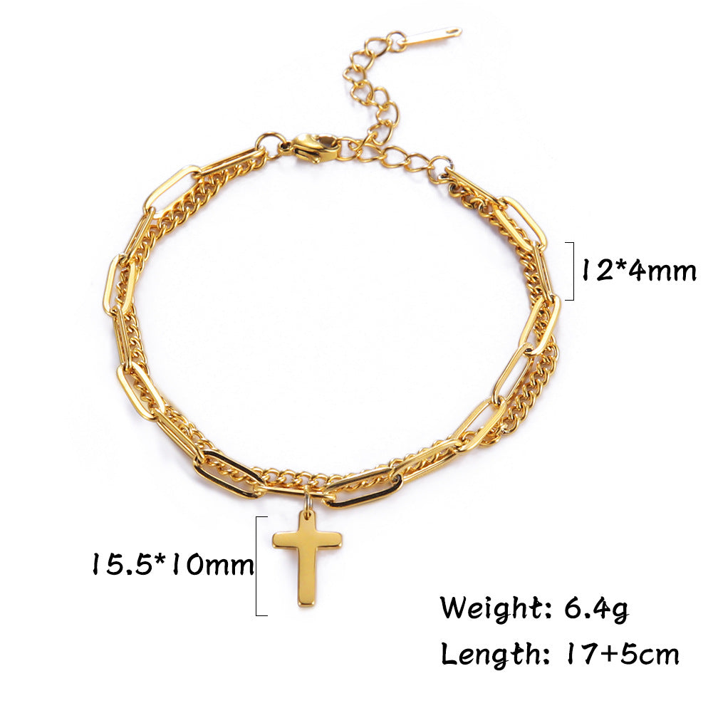 Trendy Titanium Steel Double Layer Cross Chain Bracelet