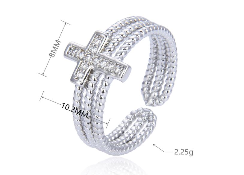 Adjustable Multilayer Diamond Zircon Cross Ring