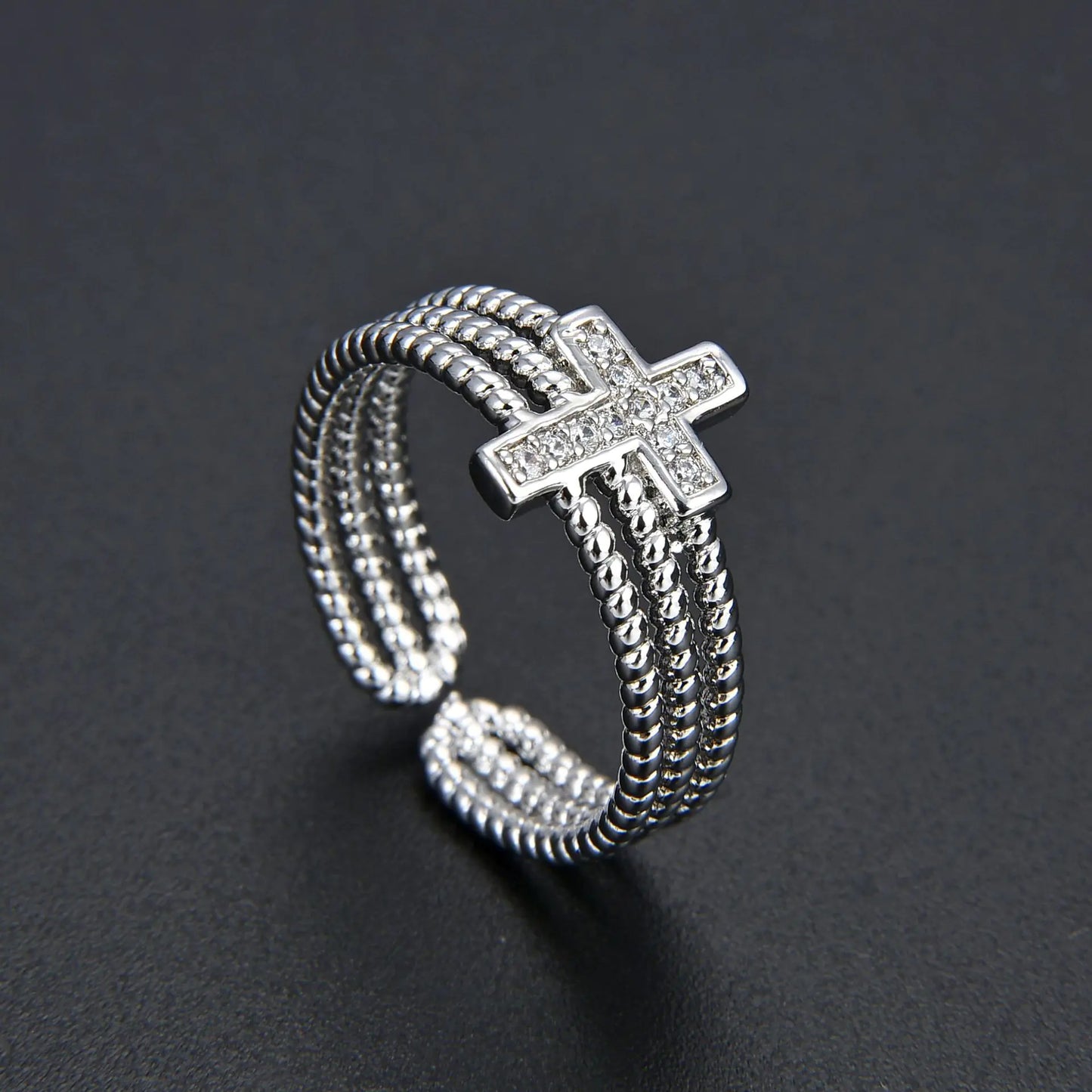 Adjustable Multilayer Diamond Zircon Cross Ring
